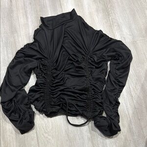 Fashion Nova Black Ruched Long Sleeve Blouse